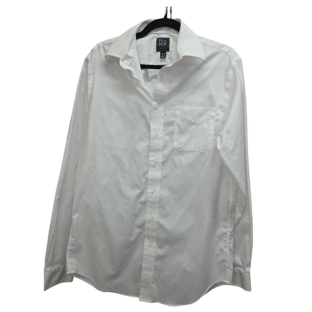 Jos. A. Bank Traveler Dress Shirt 15.5 36 Stark White Tailored Fit 100% Cotton